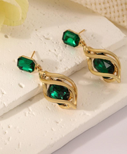 Charger l'image dans la galerie, Boucles d'Oreilles avec Gemmes Vertes et Diamants
