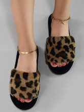 Charger l'image dans la galerie, Pantoufles pour Femme à la Mode, Duveteuses à Motif Léopard avec Bout Ouvert