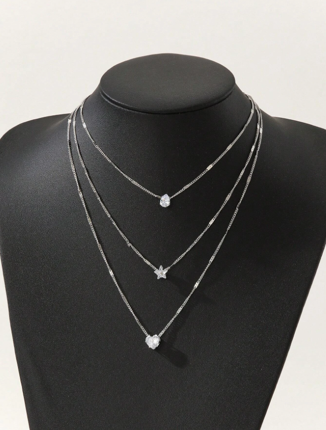 Collier Étoile Scintillante avec Zircon Cubique et Pendentif Cœur