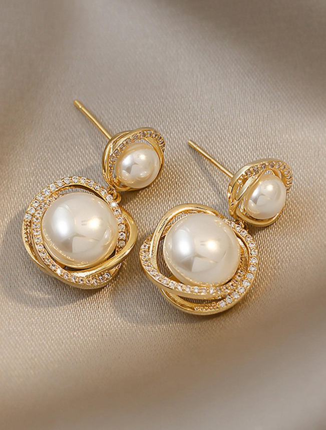 Boucles d'oreilles à la Mode en Alliage de Fer avec Fausse Perle et Strass